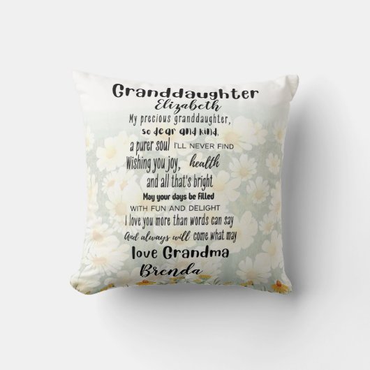 私は孫娘の詩のデイジーが大好きパーソナライズされた クッション (正面)