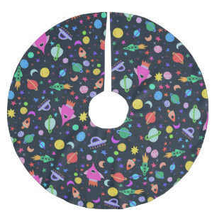 私は宇宙UFOロケット土星パターンが必要 ブラッシュドポリエステルツリースカート