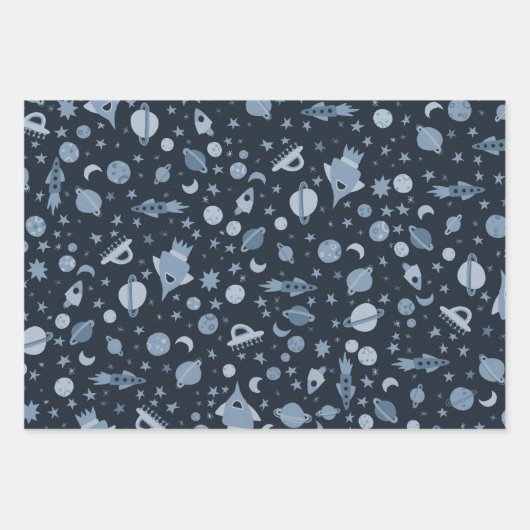 私は宇宙UFOロケット惑星パターンかわいい必要がある ラッピングペーパーシート (正面2)