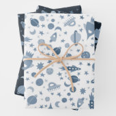 私は宇宙UFOロケット惑星パターンかわいい必要がある ラッピングペーパーシート (インサイチュ)