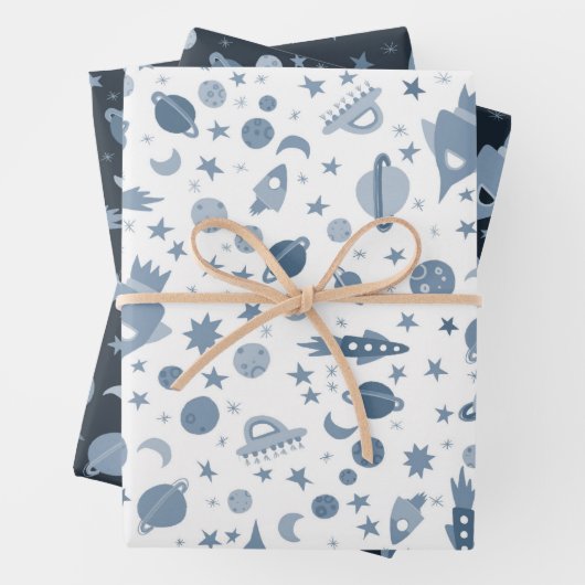 私は宇宙UFOロケット惑星パターンかわいい必要がある ラッピングペーパーシート (インサイチュ)