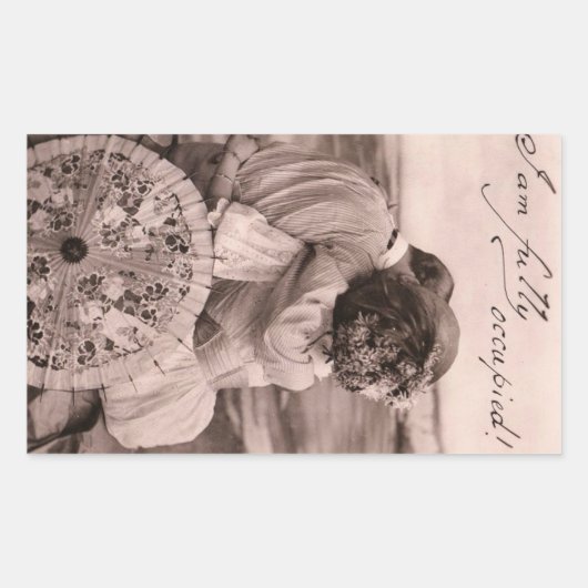 「私は完全に占領されている！」ロマンチックなヴィンテージキス おもしろい 長方形シール (正面)