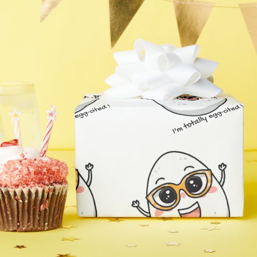 私は完全に卵引き明るい卵のメガネを着ている ラッピングペーパー (誕生日パーティー)