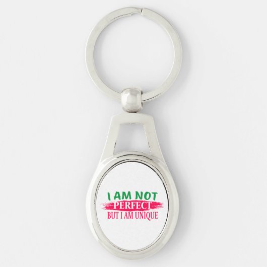 私は完璧ではないが私は完璧であユニークる キーホルダー (正面)