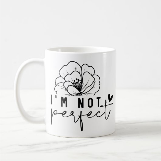「私は完璧ではない」白黒フローラ コーヒーマグカップ (左)