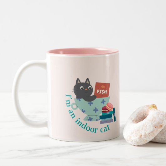 私は室内猫おもしろい ツートーンマグカップ (ドーナツ)