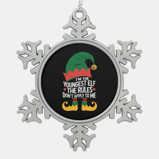 私は家族のクリスマスに最も若い小妖精や小人にマッチ スノーフレークピューターオーナメント (正面)