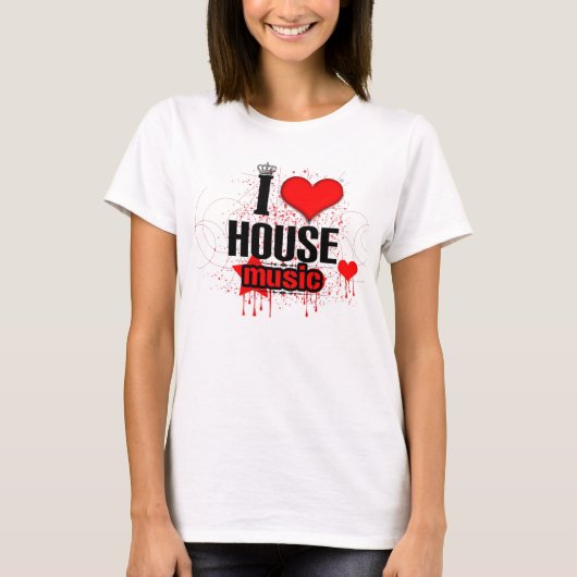 私は家音楽女性ティーを愛します Tシャツ (正面)