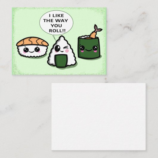 私は寿司カードの転がかわいいが好き ノートカード (正面/裏面)