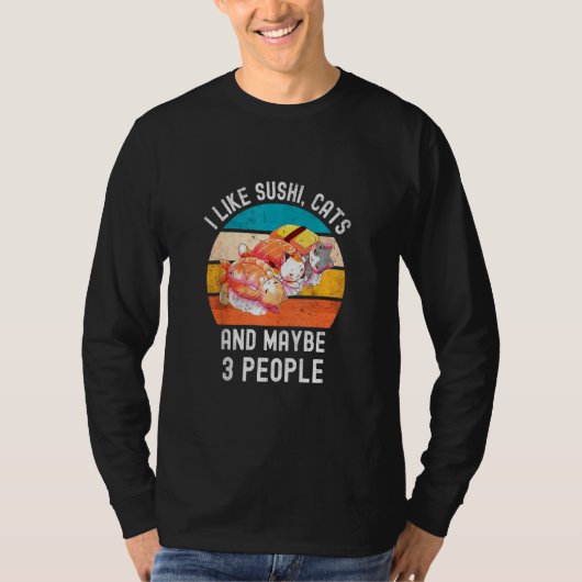 私は寿司猫が好きで、多分3人のヴィンテージレトロ Tシャツ (正面)