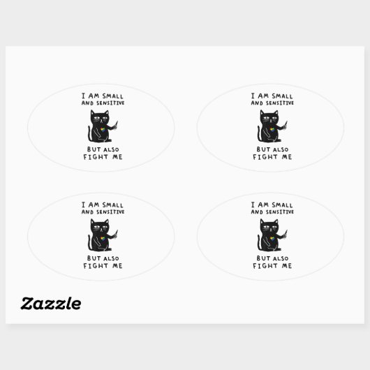 私は小さくて繊細だが、猫に対しても戦う 楕円形シール (シート)