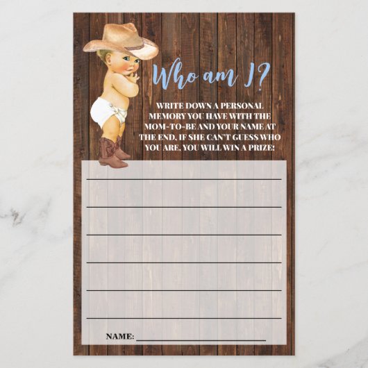 私は小さなカウボーイピンクの赤ちゃんシャワーゲームカード チラシ (正面)