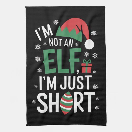 私は小妖精や小人ではない短いクリスマスおもしろいクリスマス キッチンタオル (縦)
