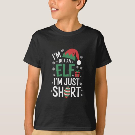 私は小妖精や小人ではない短いクリスマスおもしろいクリスマス Tシャツ (正面)
