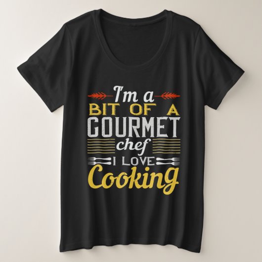 私は少しグルメ料理大好き料理 プラスサイズTシャツ (デザイン正面)