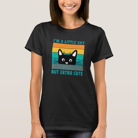 私は少しシャイだけど可愛いレトロ猫アニ Tシャツ (正面)