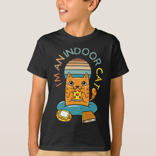 私は屋内キャットのおもしろいピザ読ゲーム猫Pだ Tシャツ (正面)