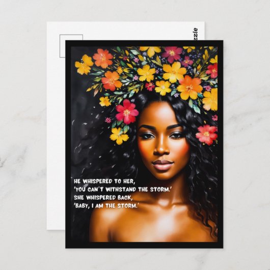 私は嵐のフローラ水の色ブラックウーマンアート ポストカード (正面/裏面)