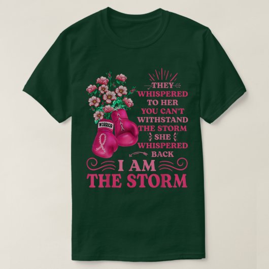 私は嵐のボクシング戦士ピンクリボン女性ブレ Tシャツ (デザイン正面)
