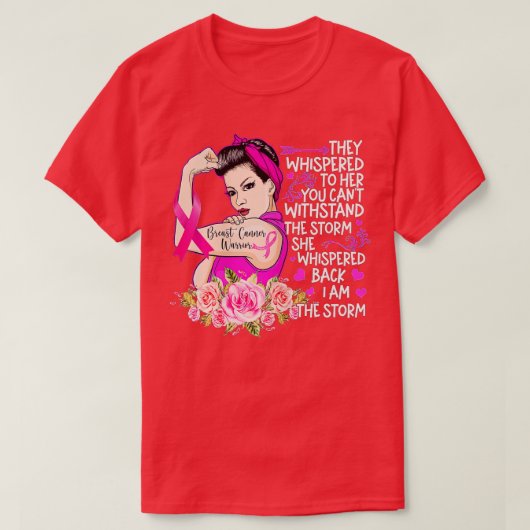 私は嵐の強い女性の乳がん戦士P Tシャツ (デザイン正面)