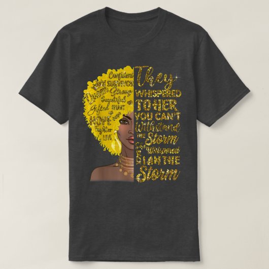 私は嵐の強い女性の金ゴールド小児癌 Tシャツ (デザイン正面)