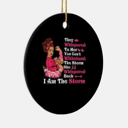 私は嵐の強い女性乳がん戦士 セラミックオーナメント (右)