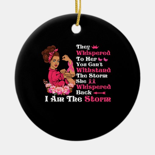 私は嵐の強い女性乳がん戦士 セラミックオーナメント (正面)