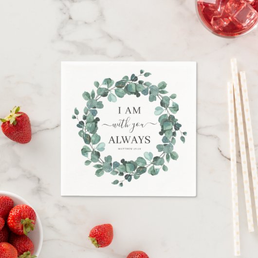 私は常にキリスト教の聖句ユーカリと共にいる スタンダードカクテルナプキン (インサイチュ)