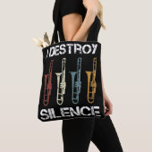 私は平和、トロンボーン、トロンボーンを破壊する トートバッグ (クローズアップ)