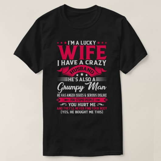 私は幸運な妻で夫の家族のハムおもしろいがある Tシャツ (デザイン正面)
