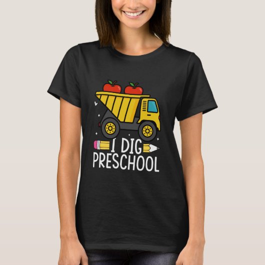 私は幼稚園のダンプトラックのりんごの鉛筆が好き Tシャツ (正面)