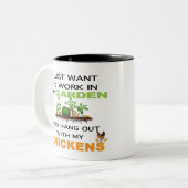 私は庭で鶏とつる働きたい ツートーンマグカップ (正面左)