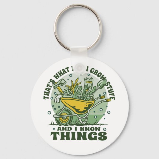私は庭師の車おもしろい輪でガーデニングが大好き キーホルダー (正面)