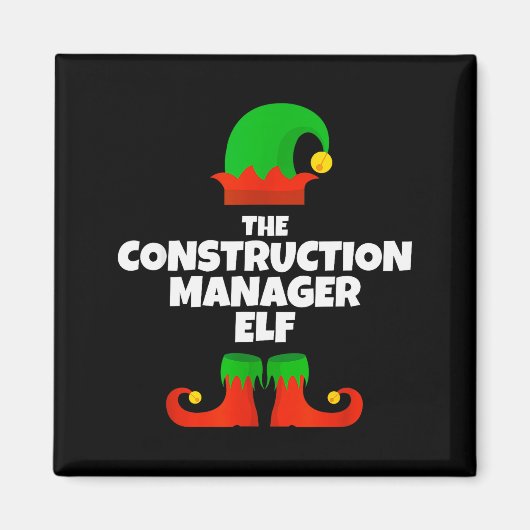 私は建設マネージャーのエルフ家族のパジャマのクリスマス マグネット (正面)