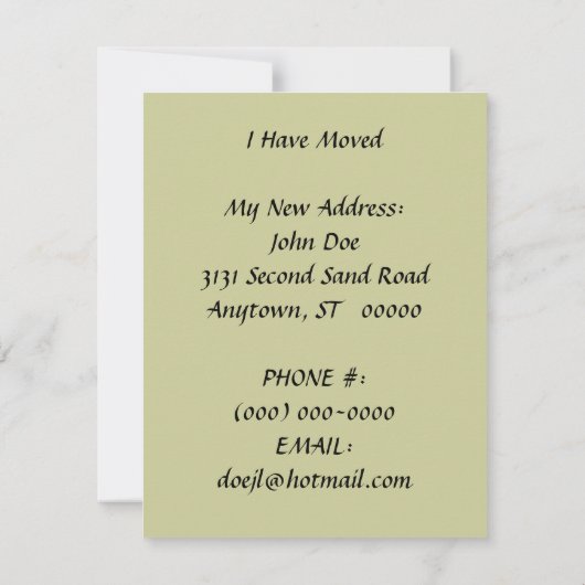 私は引っ越しましたの発表の魚釣りの丸太の家を有します 案内状 (裏面)