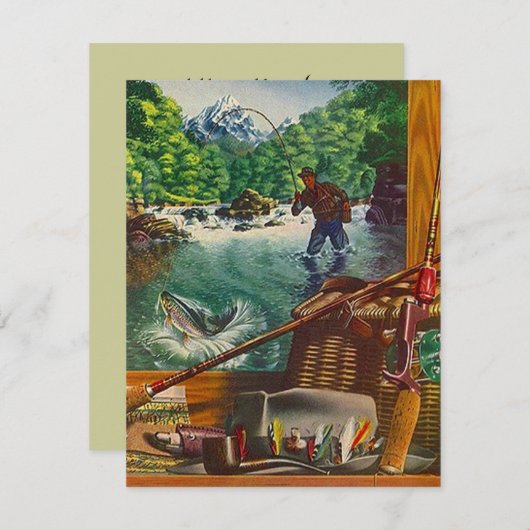 私は引っ越しましたの発表の魚釣りの丸太の家を有します 案内状 (正面/裏面)