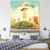 私は強い – 女の子のエンパワーメント キャンバスプリント (インサイチュ (寝室))