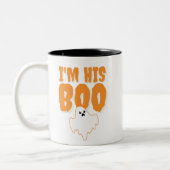 私は彼のブーおもしろい幽霊ハロウィーンの妻 ツートーンマグカップ (左)