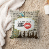 私は彼のミセスヴィンテージ楽譜口ひげ孔雀 クッション (ブランケット)