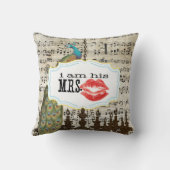 私は彼のミセスヴィンテージ楽譜口ひげ孔雀 クッション (裏面)