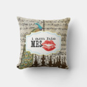 私は彼のミセスヴィンテージ楽譜口ひげ孔雀 クッション (正面)