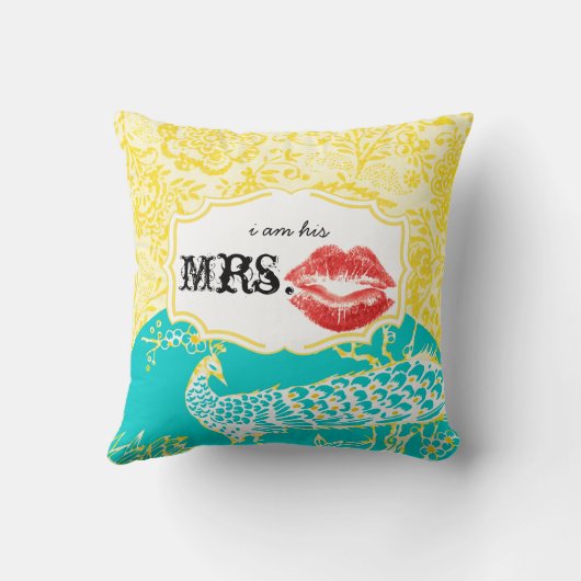 私は彼のミセス・レッド・リップ・ヴィンテージ・フローラ・ピーコック クッション (裏面)