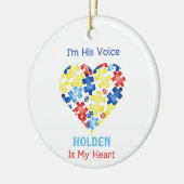私は彼の声だ彼は私のハート自閉症の意識 セラミックオーナメント (左)
