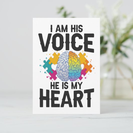 私は彼の声は彼は私のハート自閉症の意識ママである サンキューカード (スタンド正面)