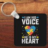 私は彼の声は彼は私のハート自閉症ママパパ キーホルダー (正面)