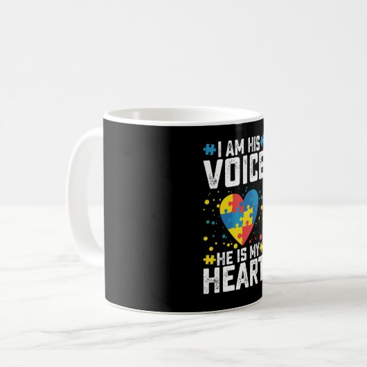 私は彼の声は彼は私のハート自閉症ママパパ コーヒーマグカップ (正面左)