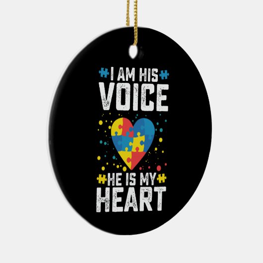 私は彼の声は彼は私のハート自閉症ママパパ セラミックオーナメント (右)