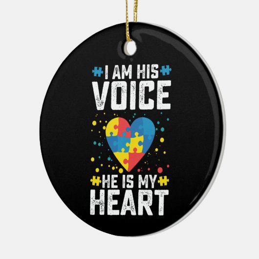 私は彼の声は彼は私のハート自閉症ママパパ セラミックオーナメント (左)