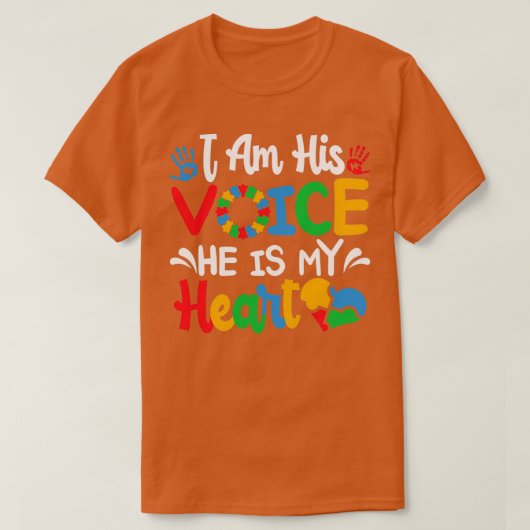 私は彼の声は彼は私のハート自閉症ママMama Auttiである Tシャツ (デザイン正面)