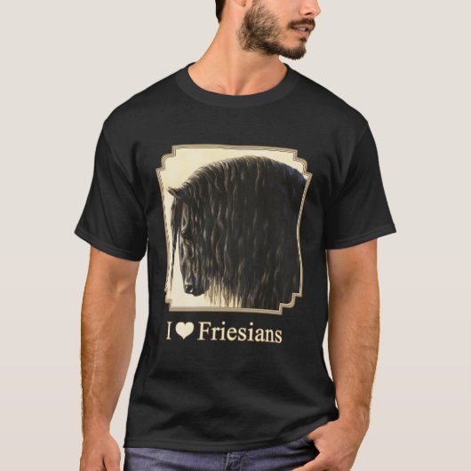 私は彼の黒いフリシアの馬の馬が大好き Tシャツ (正面)